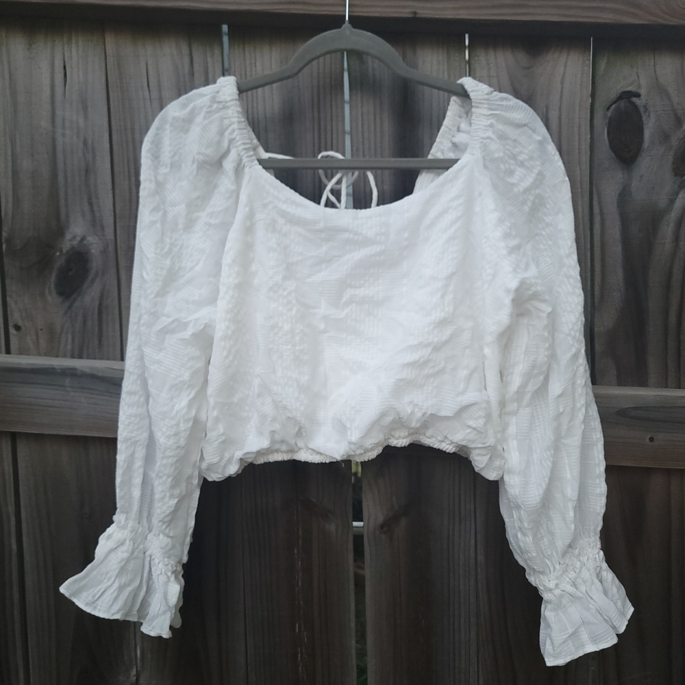 Altar'd State White Flutter Sleeve Crop Blouse